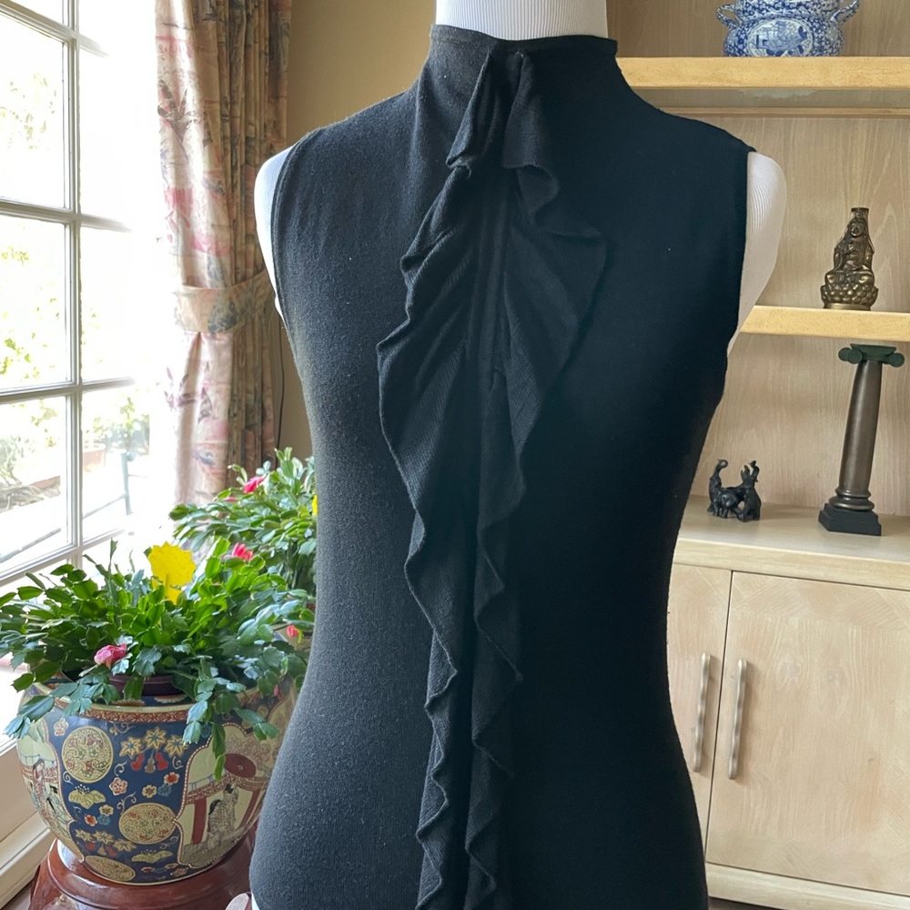 Elegant Black Sleeveless Top with Ruffle Detail
